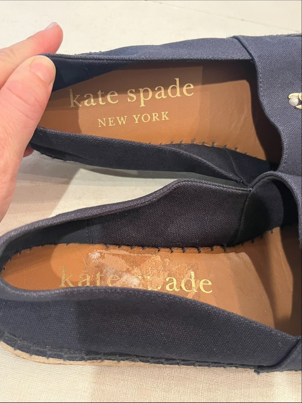 Kate Spade Navy Canvas Espadrilles with Heart Crab Accent patches. GUC! - Picture 3 of 6